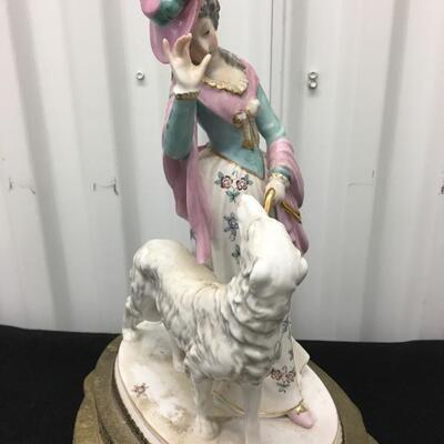 Meissen Style Fine Porcelain Lady and Dog 12â€ Figurine