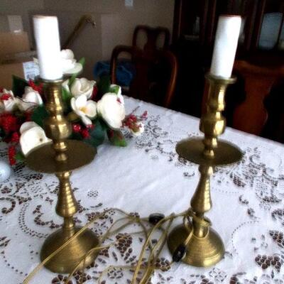 Pair of Beautiful Vintage Solid Brass Candlestick Lamps