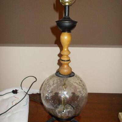 Vintage Glass, Wood and Metal Lamp