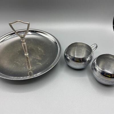 Vintage Silverplate Cream and Sugar Set with Serving Plate