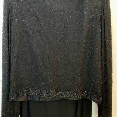 IDT 10   VINTAGE 2 PC BLACK EVENING OUTFIT  BEADED JACKET LONG PENCIL SKIRT