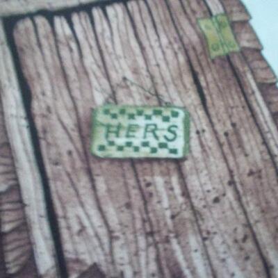 Bathroom Set: Green Clothes Hamper, His & Her Outhouse Shower Curtain, and  a Chrome Soap Dish