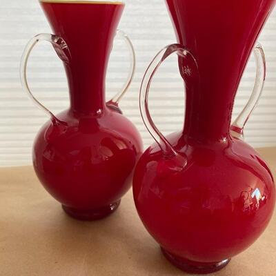Pair of hand blown glass vases 