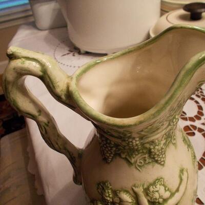 Rival Electric Fryer, Tupperware Covered Dip and Veggie Server, and a Vintage Ceramic Green and White Pitcher