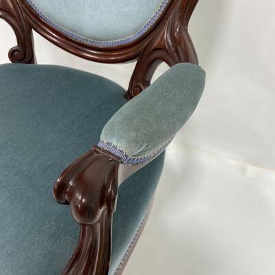 .76. Victorian Style Blue Velvet Walnut Chair