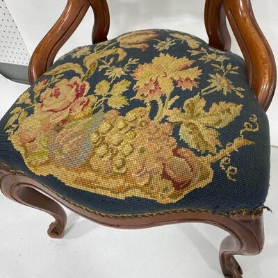 .75. Victorian Balloon Back Embroidered Carved Chair