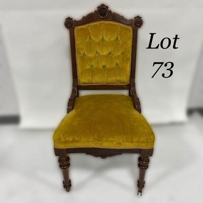 .73. Eastlake Velvet Carved Chair