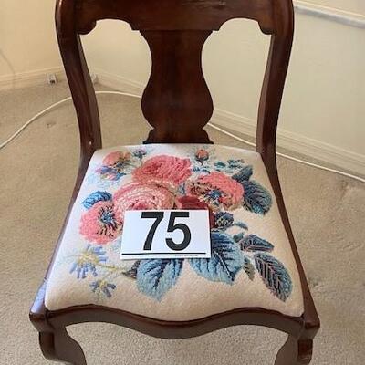 LOT#75MB: Early 20th Century Oak with a Needlepoint Seat