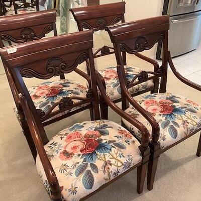 LOT#79DR: 4 Carved Dark Wood Armchairs