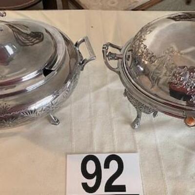 LOT#92LR: Silver-plate Meriden Tureen & Unmarked Hinged Server