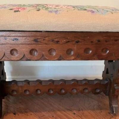 LOT#112H: Arts & Crafts Style Bench with Needlepoint Seat