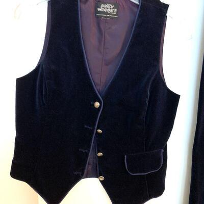 IDT 29   VINTAGE PATTY WOODWARD BLUE VELVET 3 PC SUIT LONG SKIRT VEST BLAZER SIZE 8