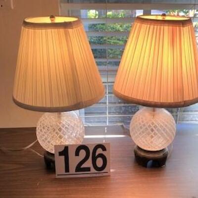LOT#126B1: Pair of Vintage Crystal Lamps & Folding Table