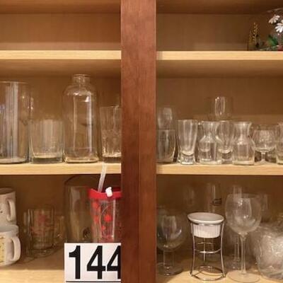 LOT#144K: Cupboard Lot of Assorted Glassware