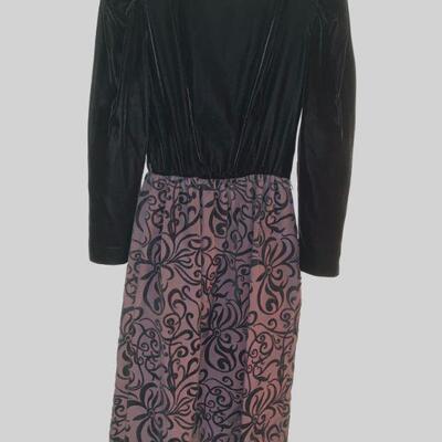 IDT 31  VINTAGE VELVET LONG SLEEVE BODICE OVER FLOCKED VELVET SOFTLY GATHERED SKIRT.