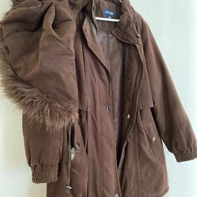 Suede winter coat with fur trim hoodie 