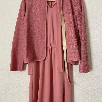Vintage pink knit 70s dress jacket set 