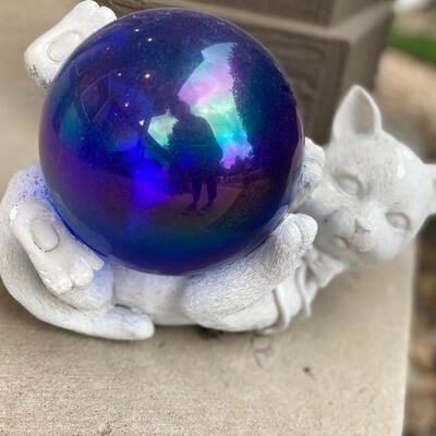 Garden Cat fairy ball outdoor sculpture 
