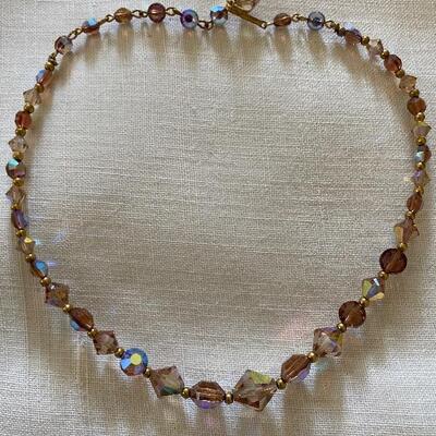 Vintage aurora borealis crystal necklace 1950s 