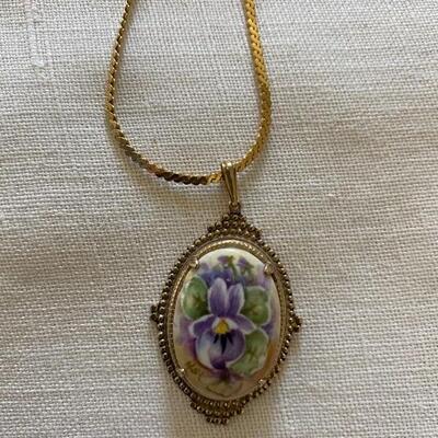 Handpainted floral pendant 