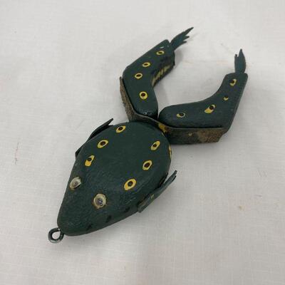 .20. Folk Art Wood & Leather Frog Decoy