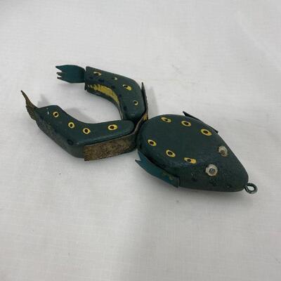 .20. Folk Art Wood & Leather Frog Decoy