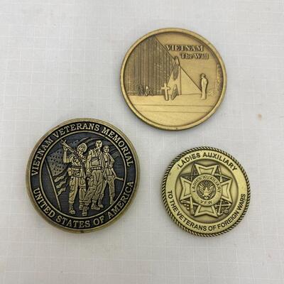 .34. Two Vietnam Memorial Coins + Ladies Auxiliary Coin