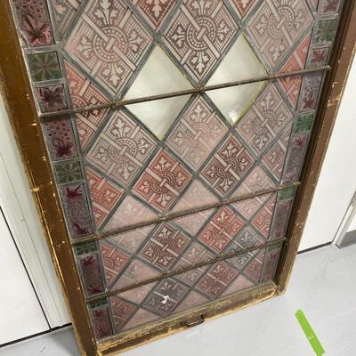 .46. Salvaged Leaded & Painted Glass Window