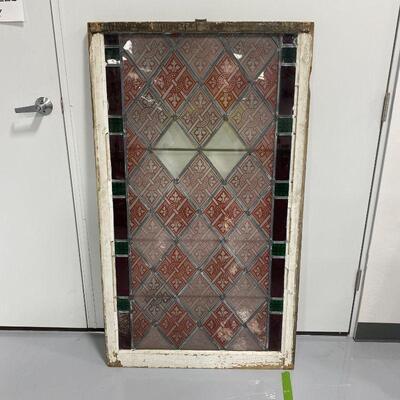 .46. Salvaged Leaded & Painted Glass Window