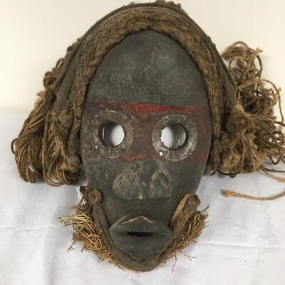 Lot 5 - Wooden Mask with Rope Hair