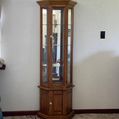Lighted Mirrored Wood & Glass Curio Cabinet 