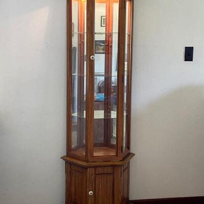 Lighted Mirrored Wood & Glass Curio Cabinet 