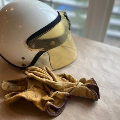 Vintage motorcycle helmets and gloves 