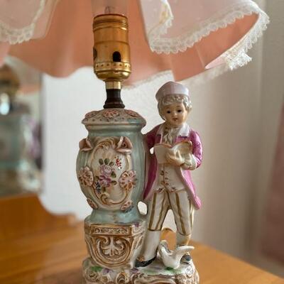 Pair of 50s porcelain lamps original shades 