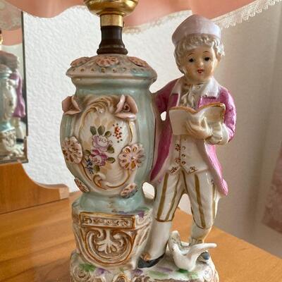 Pair of 50s porcelain lamps original shades 