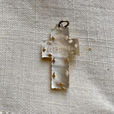 Carved shell Bethlehem cross pendant 