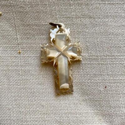 Carved shell Bethlehem cross pendant 