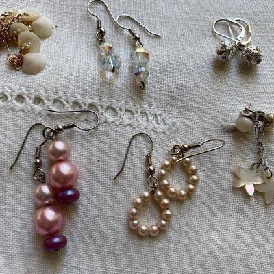 White pearl pink earring lot 
