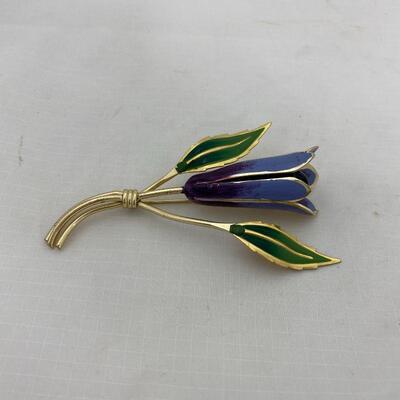 .116. Vintage Glass & Metal Tulip Brooch