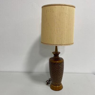 .119. 1960s Brown Pottery & Teak Table Lamp