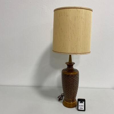.119. 1960s Brown Pottery & Teak Table Lamp