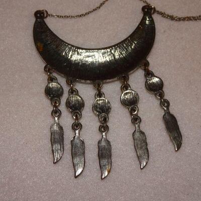 Crescent Mood & Feather Ethnic Necklace 