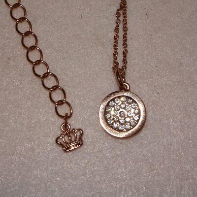 Rose gold Tone Small Rhinestone Pendant Necklace 