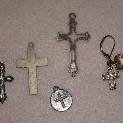 Misc. Cross Lot, Silver Tone, No Sterling, Craft Crosses 