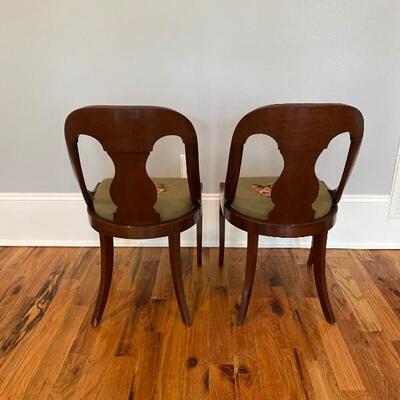 Pair of Vintage Solid Wood Chairs with Needlepoint Seats