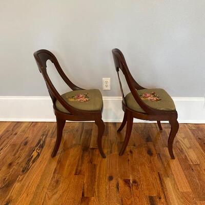 Pair of Vintage Solid Wood Chairs with Needlepoint Seats