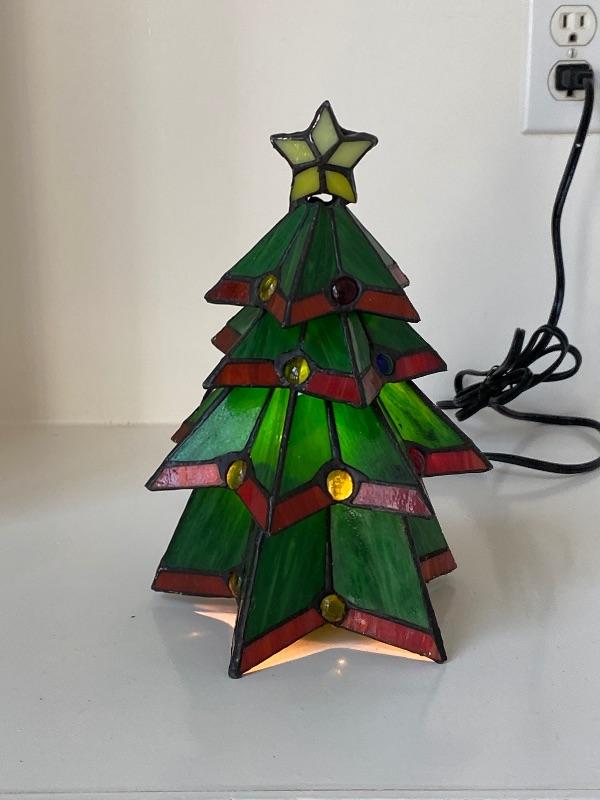 Stained Glass Lighted Tabletop Christmas Tree