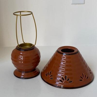 Terra Cotta Glazed Vase & Votive Lamp 