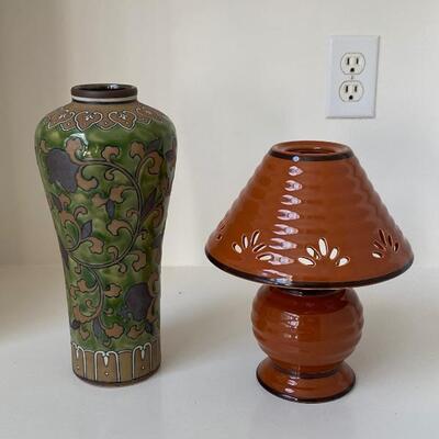 Terra Cotta Glazed Vase & Votive Lamp 
