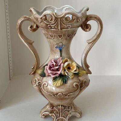Floral Glazed Vase Applied Flowers Made in Italy * See Details